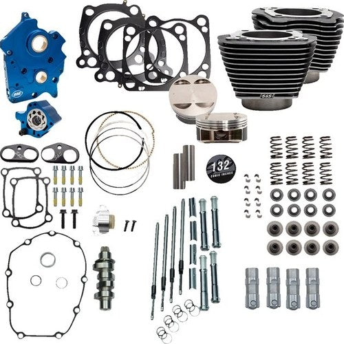 S&S 132" Oil Cooled Power Pack Kit w/Chain Drive Black Granite/Chrome #310-1237C