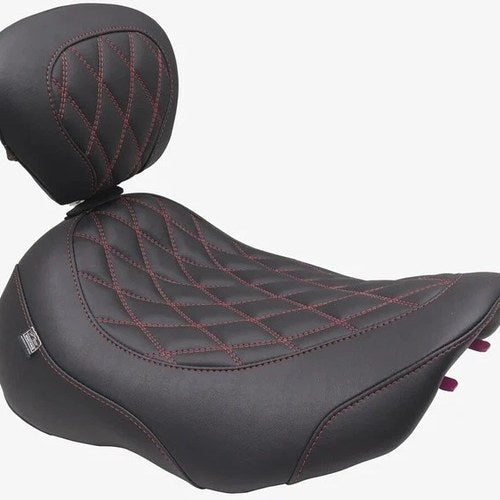 Mustang Wide Tripper Solo Seat w/Backrest Diamond Dark Cherry Stitch #89503DC