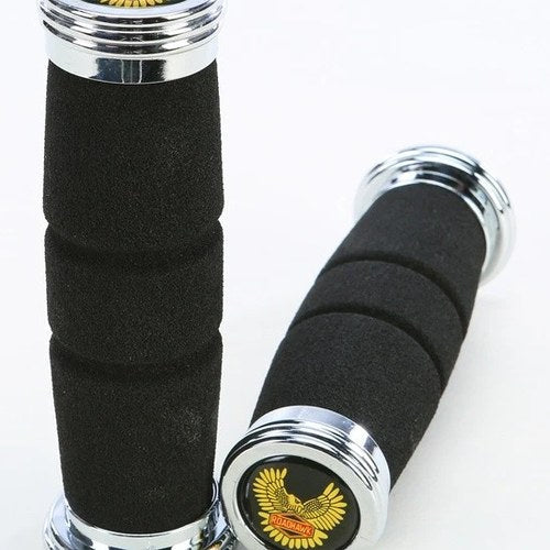 Emgo Roadhawk Foam Grips 1" x 5.5" Black/Chrome End Cap