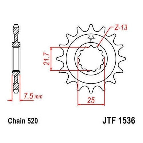 JT Front Sprocket 520 16T #JTF1536.16 for Kawasaki Ninja ZX-6R/Ninja ZX-6R ABS