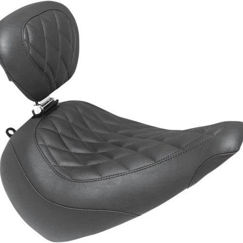 Mustang Wide Tripper Solo Seat With Backrest Diamond Stitch Black #83025