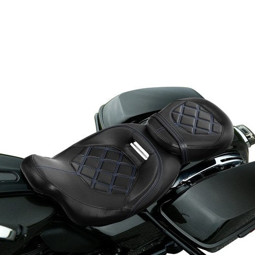 Blue Stitching Driver Passenger Seat Fit For Harley Cvo Touring Road King 09-21