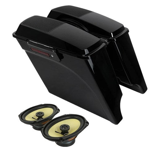 Vivid Black 5'' Saddlebag Lids W/ 6X9" Speakers Fit For Harley Touring 1993-2013