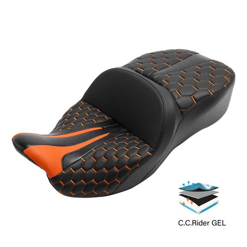 Two-Up Driver Passenger Gel Seat Fit For Harley Touring Street Road Glide 09-23