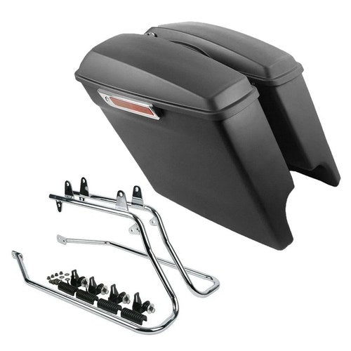 Matte Black 5'' Stretched Saddlebags & Brackets Fit For Harley Softail 1984-2017