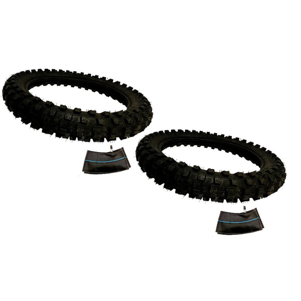 2 PK Universal Rear Replacement Tires + Tubes 80/100-12 Hard Terrain Dirt Bikes