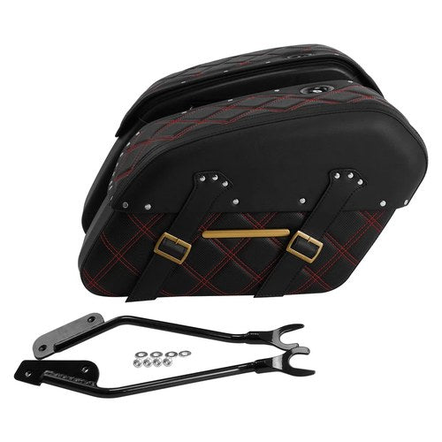 Black+Red Stitching Saddlebags Fit For Harley Fxbr Fxbrs Flfb Flfbs 2018-2024