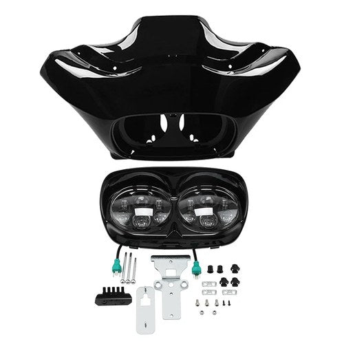 Black Inner Outer Fairing w/ Dual LED Headlight Fit For Harley Road Glide 98-13