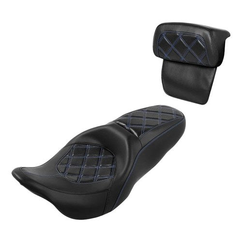 Driver Passenger Seat w/ Backrest Pad Fit For Harley Touring 2014-23 Black+Blue