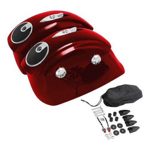 Red Hard Saddlebag & Electronic Latch Audio Lid Fit For Indian Chieftain 2014-18