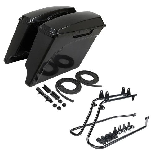 Unpainted 5" Saddlebags w/ Black Conversion Bracket Fit For Harley Softail 86-17