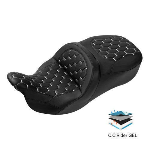 2-Up Driver Passenger Gel Seat Fit For Harley Touring Road King Tri Glide 09-23