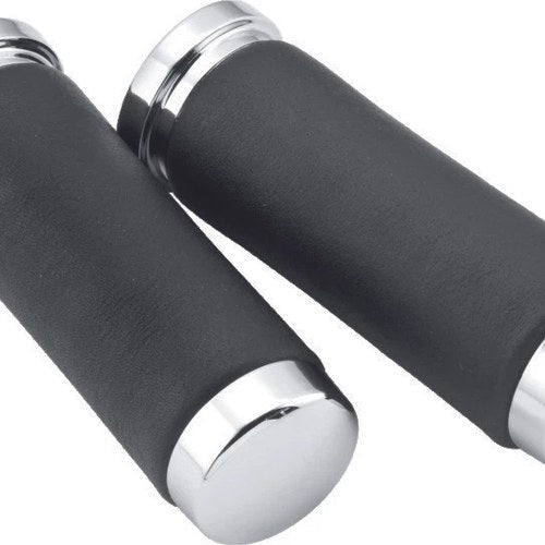 Bikers Choice Chrome And Leather 1 Inch Handlebar Grips - For Universal Fit