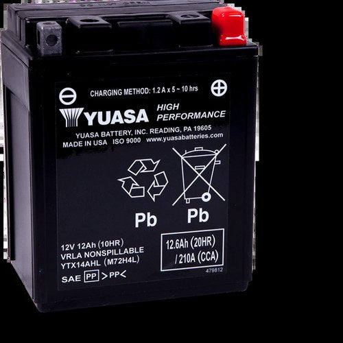 Yuasa YTX14AHL Agm PowerSports Battery - Maintenance Free, 12V