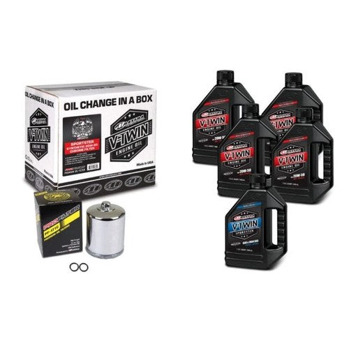 Maxima V-Twin Oil Change Kit with Synthetic Oil & Chrome Filter for Harley