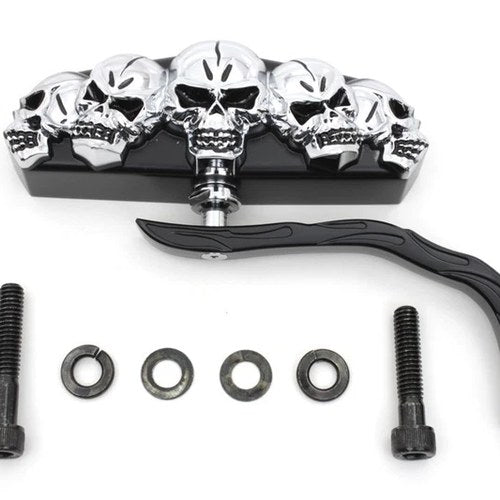 Black 5 Skull Mirror with Billet Worm Stem for Harley-Davidson