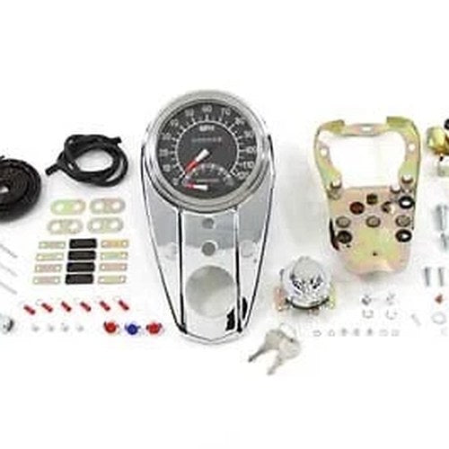 V-Twin Chrome Three For Light Dash Panel Kit With 2:1 Ratio Speedometer