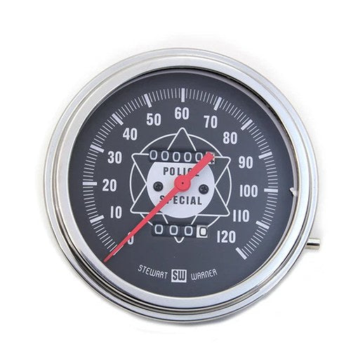 V-Twin 71473CR Police Speedometer with Red Needle - 1:1 Ratio