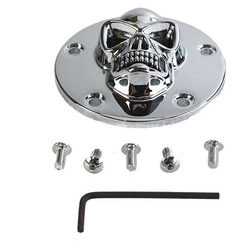 V-Twin 30-0181 Skull Face Ignition System Cover For 5-Hole Chrome