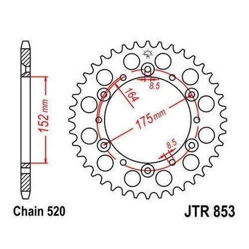 JT Steel Rear Sprocket 520 44T #JTR853.44 for Yamaha Blaster/Warrior/Raptor