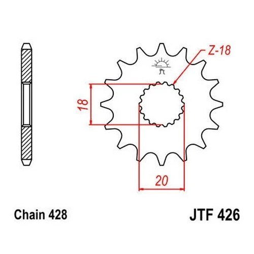 JT Front Sprocket 428 13T #JTF426.13 fits Suzuki DR100/RM100/RM125/SP100