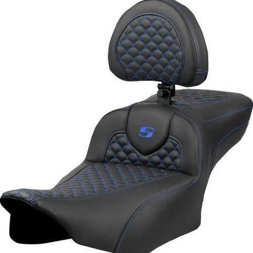 Saddlemen RoadSofa DS Ext. Reach Seat w/Backrest Blue Stitch #823-07-209B1
