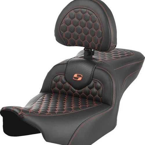 Saddlemen RoadSofa HC Ext. Reach Seat With Backrest Orange Stitch #284979