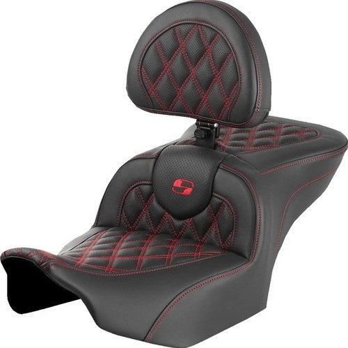 Saddlemen RoadSofa LS Seat With Backrest Red Stitch #285016 Harley Davidson