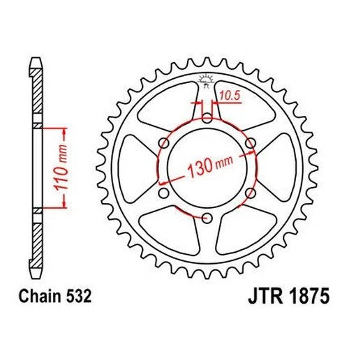 JT Steel Rear Sprocket 532 48T #JTR1875.48 fits Yamaha YZF-R6S/YZF-R6