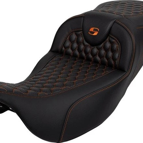 Saddlemen RoadSofa HC Ext. Reach Seat Orange Stitch #284873 Harley Davidson