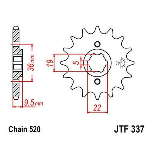 JT Front Sprocket 520 14T #JTF337.14 for Honda Elsinore/CR 480/CR 500/CR250R