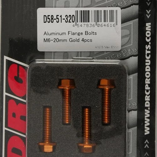 Drc Hard Ware Aluminum Flange Bolts M6 x 20mm Gold 4-Pack