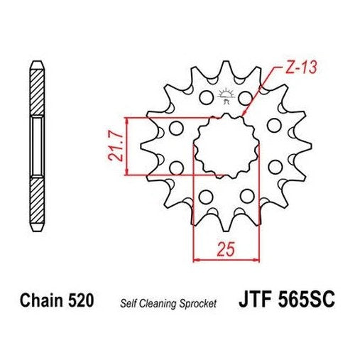 JT Self Cleaning Front Sprocket 520 13T #JTF565.13SC fits Yamaha/Kawasaki
