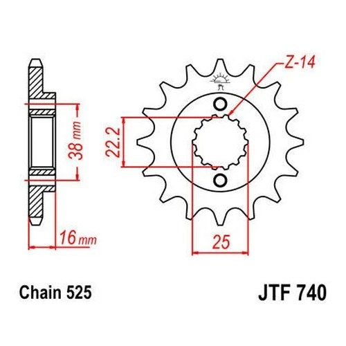 JT Front Sprocket 525 15T #JTF740.15 Ducati