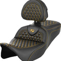 Saddlemen RoadSofa HC Seat With Backrest Gold Stitch #284865 Harley Davidson