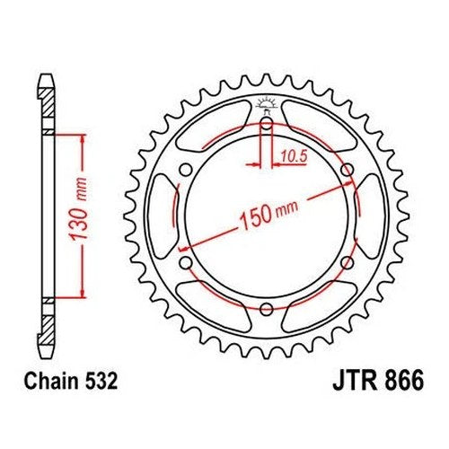 JT Steel Rear Sprocket 532 47T #JTR866.47 for Yamaha FZR1000/GTS1000A