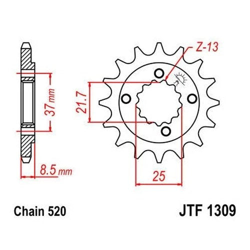 JT Front Sprocket 520 14T #JTF1309.14 fits Honda XR600R 1991-2000