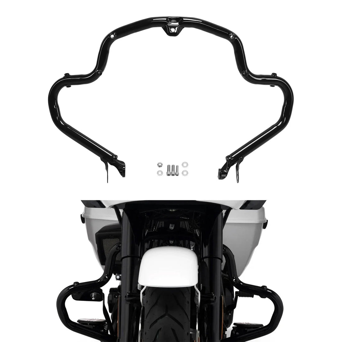 Black Highway Engine Guard Crash Bar Fit For Harley Cvo Road Street Glide 23-26
