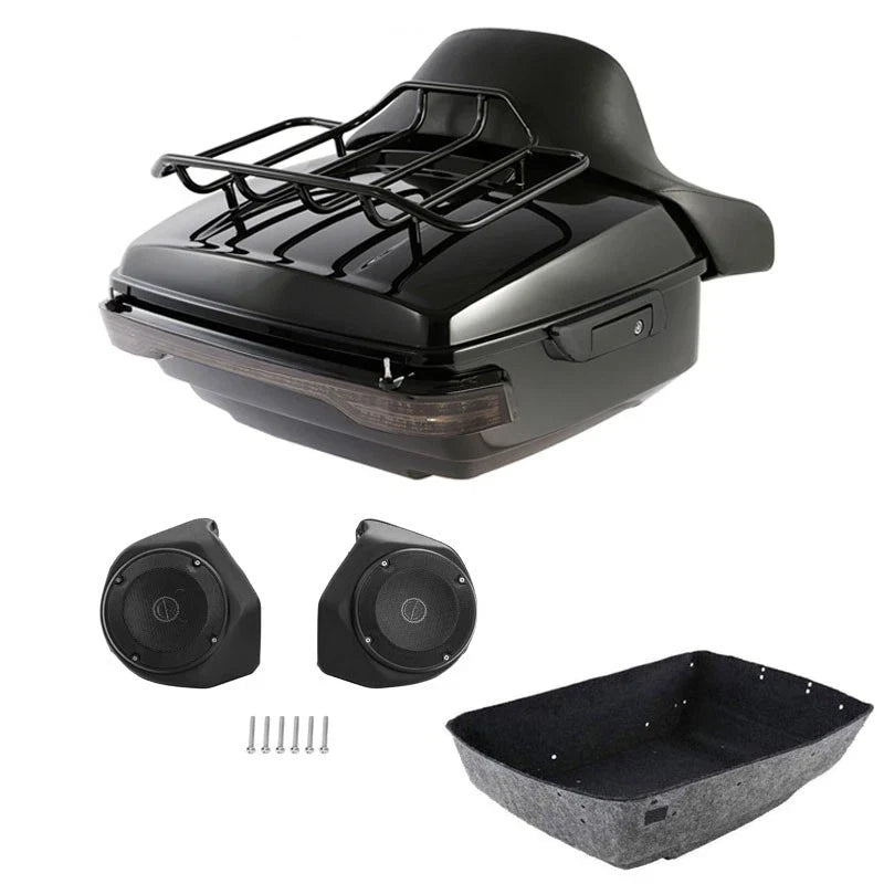 Black King Trunk Pad Rack Light Speakers Fit For Harley Cvo Road Glide 2014-2026
