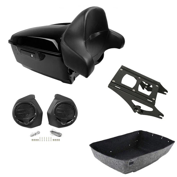 King Trunk Mount Rack Speakers Backrest Fit For Harley Touring Road Glide 14-26