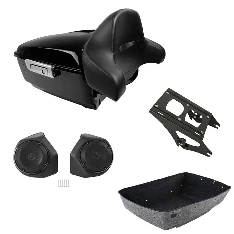 King Trunk Backrest Pad Speakers Mount Fit For Harley Touring Road Glide 2014-26