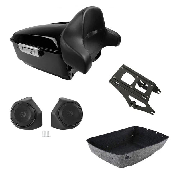 King Trunk Backrest Pad Speakers Mount Fit For Harley Touring Road Glide 2014-26