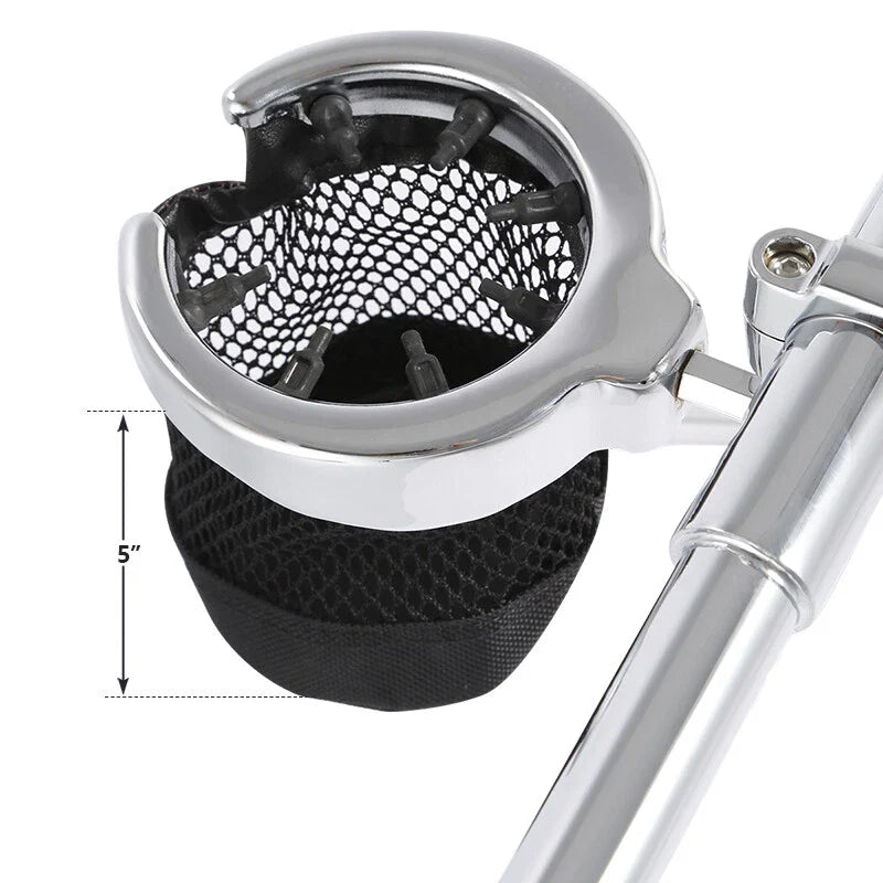 Chrome 1" Handlebar Drink Cup Holder & Mesh Basket Fit For Harley Touring Dyna