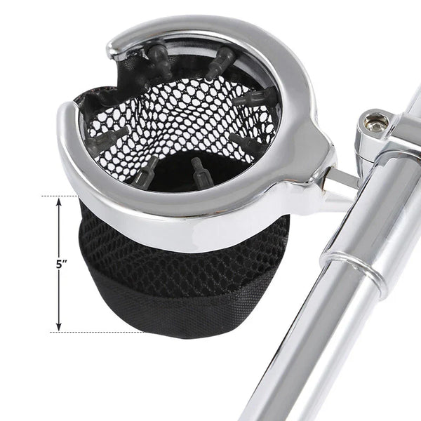 Chrome 1" Handlebar Drink Cup Holder & Mesh Basket Fit For Harley Touring Dyna