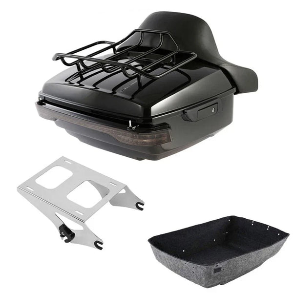 King Trunk Backrest Mount Rack LED Tail Light Fit For Harley Road Glide 14-2026