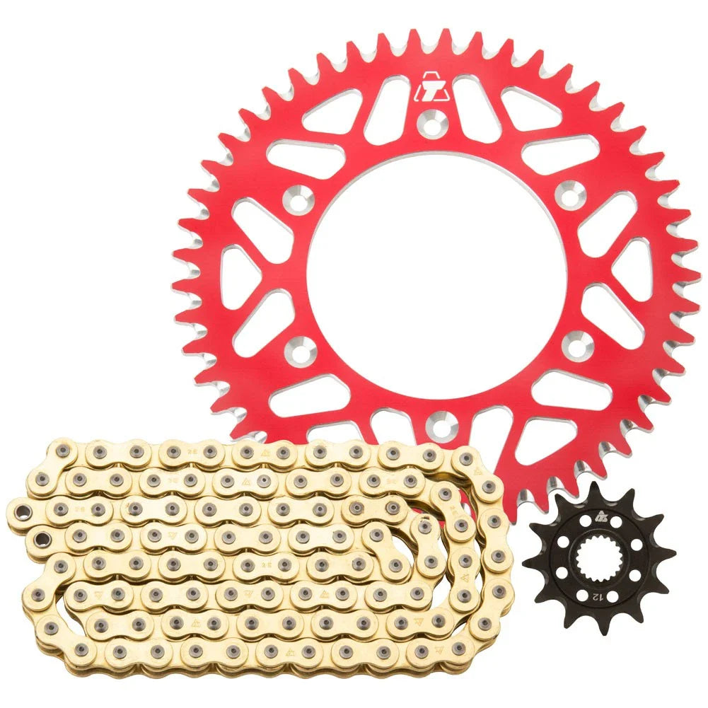 Tusk 2152700089 Chain and Sprocket Kit - Aluminum Rear/Gold X-Ring Chain Red