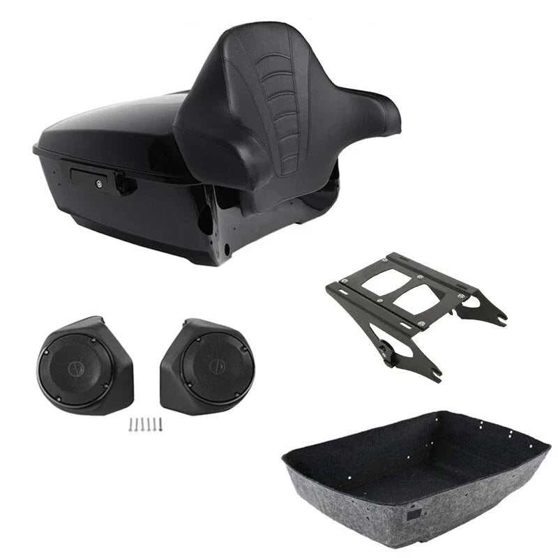 King Trunk Rack Backrest Pad Speakers Mount Fit For Harley Road Glide 2014-2026