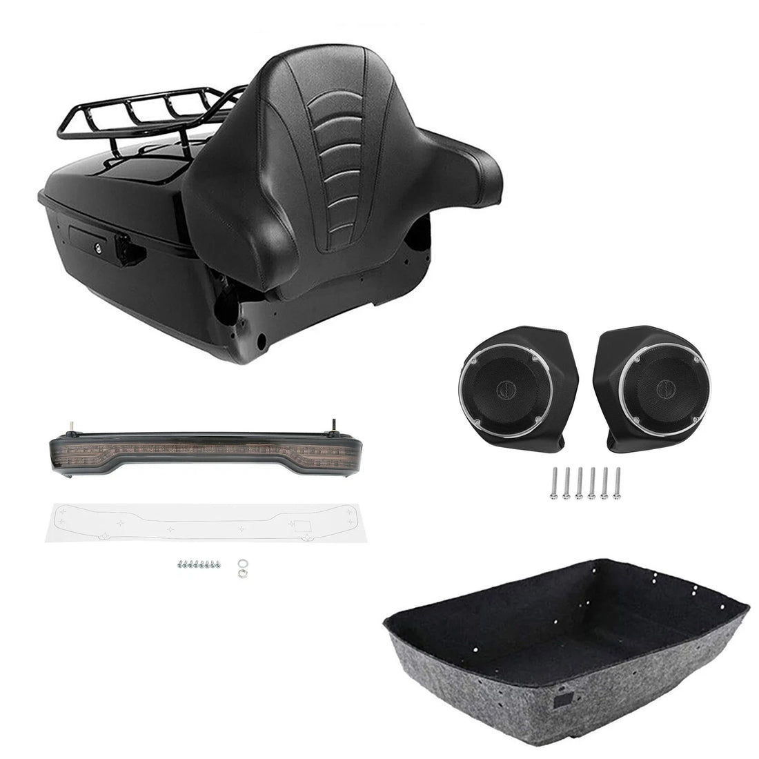 King Trunk Pad Rack Light Speakers Fit For Harley Electra Road Glide 14-26 Black