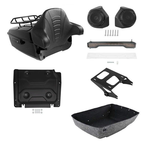 King Trunk Backrest Mount Rack Speakers Light Fit For Harley Street Glide '14-26