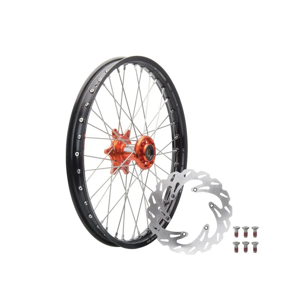 Tusk Impact Complete Front Wheel Package 21 x 1.60 Black Rim/Silver Spoke/Orange